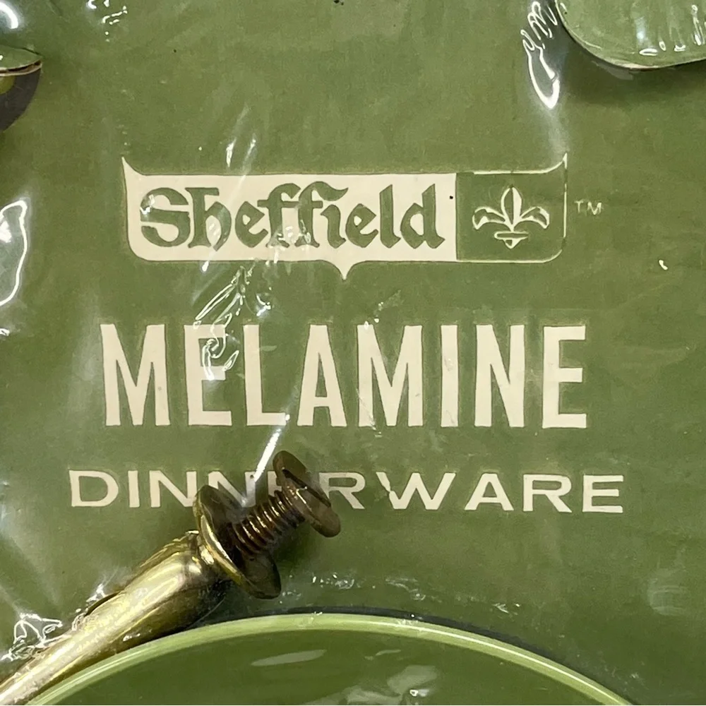 NWT Vintage Melamine Tidbit Tray MCM tiered avocado green midcentury Sheffield